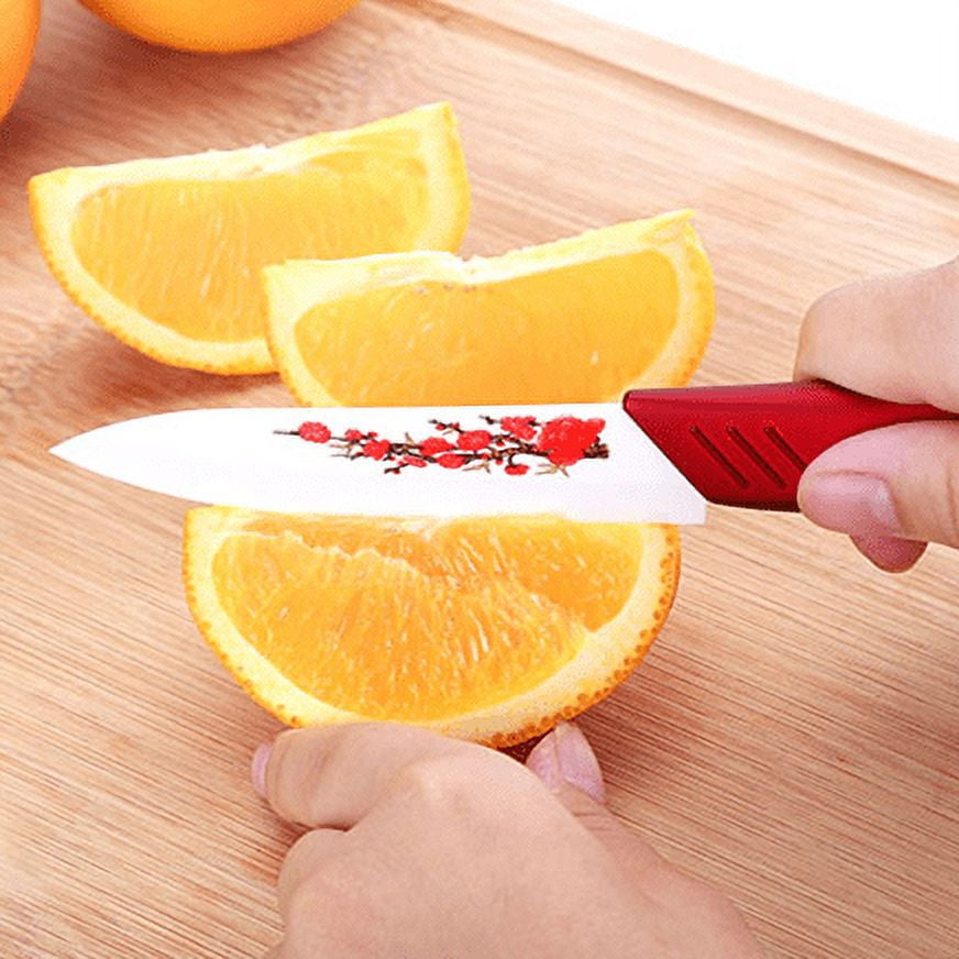 6 pcs Professional Ceramic Kitchen Knife Set with Peeler and Holder (6" Chef's/5" Utility/4" Fruit/3" Paring) - Ceramic Kitchen Cutlery/ Ceramic Knife Set (Red)