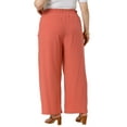 thumbnail image 3 of Agnes Orinda Women's Plus Size Palazzo Pants Pleat Drawstring Elastic High Waist Casual Wide Leg Trousers with Pockets 1X Brick Red, 3 of 5