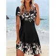 thumbnail image 3 of Vestido Zeagoo, camiseta de verano casual con estampado floral, negro/caqui, 3 of 5