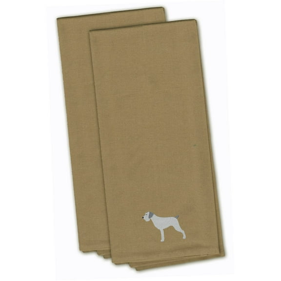 German Wirehaired Pointer Tan Embroidered Towel Set of 2