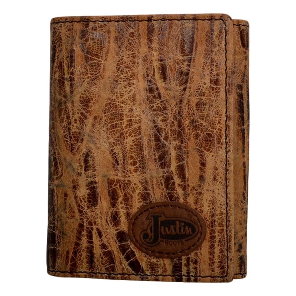 JUSTIN Justin Western Wallet Mens Trifold Distressed Logo Tan Oak
