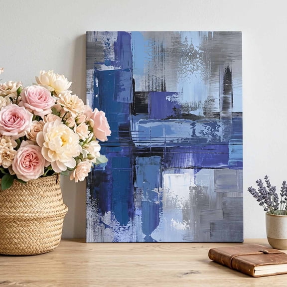 Canvas Wall Art Abstract Oil Paint Canvas Art Print Royal Blue Graffiti Distressed Color Block Pictures Wall Decor for Living Room Bedroom Artwork Decorations Stretched Framed Ready to Hang 20"x24"