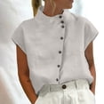 thumbnail image 2 of Easter blouses for women dressy casual Cotton Linen High Neck Cap Sleeve Shirt Summer Fashion Casual Blouses womens tops, 2 of 5