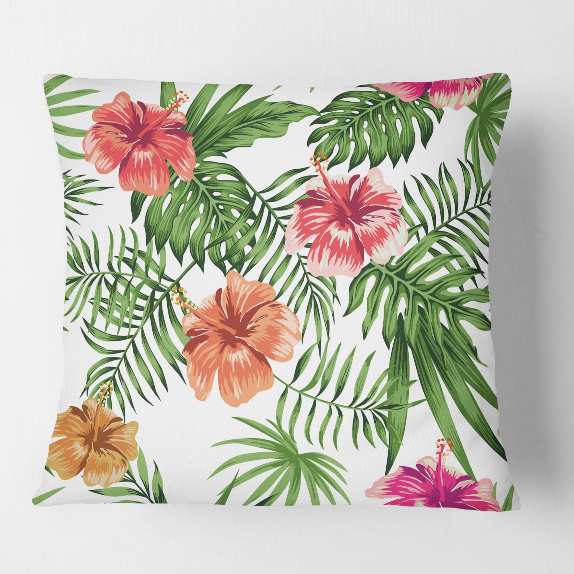 Designart Tropical Botanicals And Flowers II' Mid-Century Modern Throw Pillow - 16x16