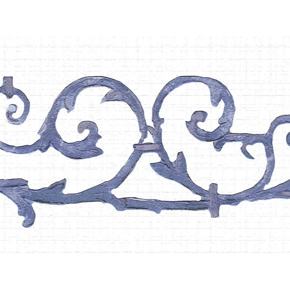 Dundee Deco's Peel and Stick Wallpaper Border - Abstract Purple White Damask Wall Border Retro Design, 15 ft x 7 in (4.57m x 17.78cm), Self Adhesive