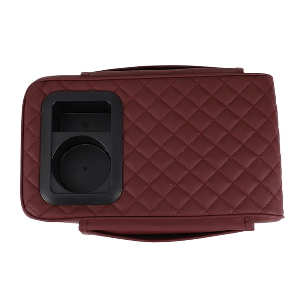 Cubierta de consola central del automóvil Cubierta de reposabrazos multifuncional 13.39"x7.48"x2.76" Cuero Nappa negro y rojo oscuro