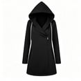 thumbnail image 5 of DISKEBUISS Women's Hooded Mid Length Coat Asymmetric Zipper Long Sleeve Jacket Casual Outerwear with Pockets for Fall Winter, 5 of 5