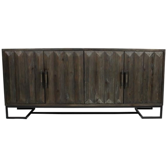 Peyton Reclaimed Pine Wood 4 Door Sideboard on Cast Iron Base in Dark Brown
