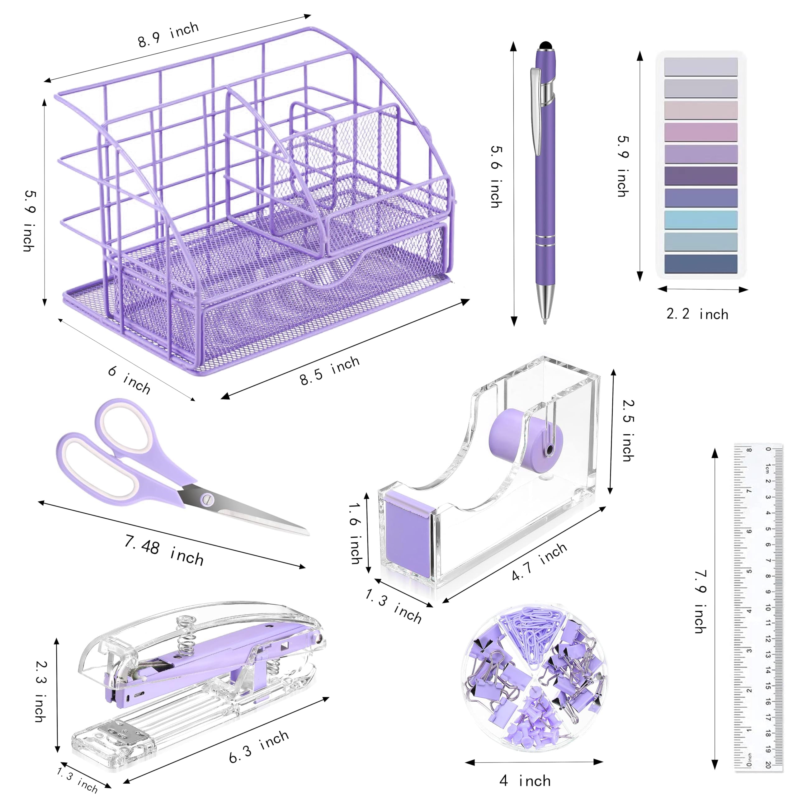 Purple Desk Organizers And Accessories  Office Supplies With Mesh Organizer Tape Dispenser Stapler Staples Ballpoint Pen Clips Set Ruler Scissor Sticky Labels