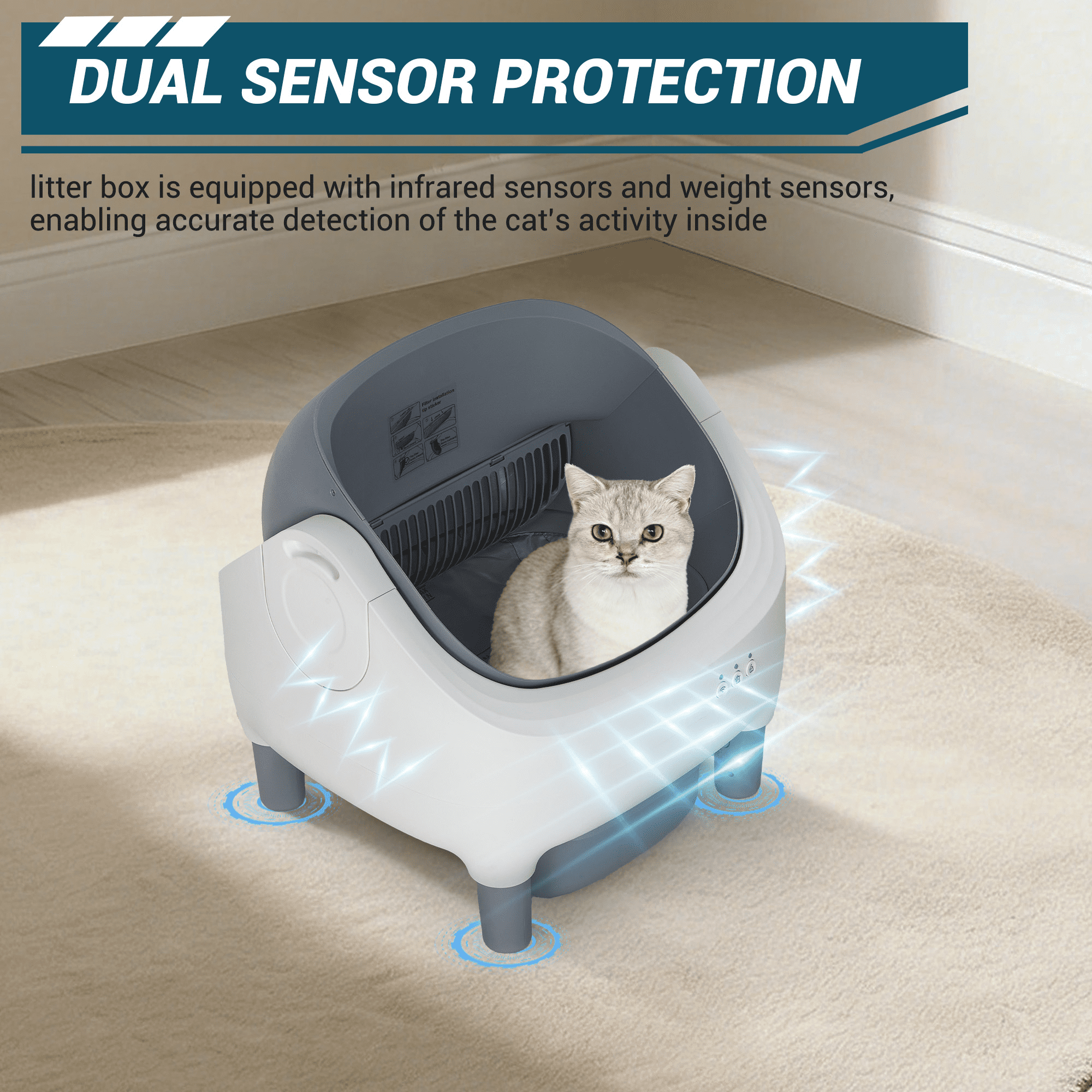 Automatic Self-Cleaning Cat Litter Box with APP Control – Open-Top, 10.5L Odor-Free Waste Bin, 7-Layer Safety Sensors – Ultra-Quiet for Multiple & Large Cats, 2.4G WiFi