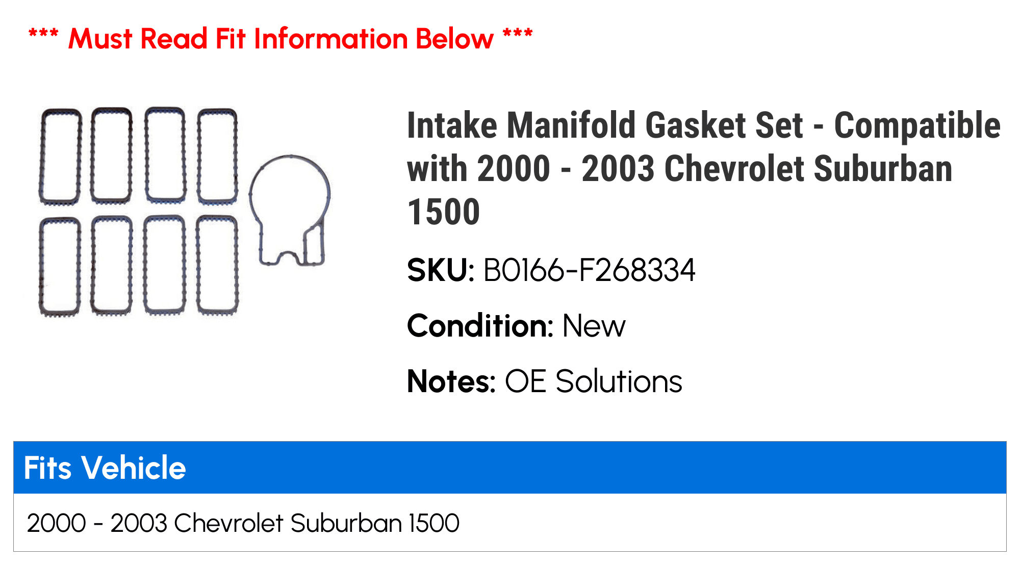 Intake Manifold Gasket Set - Compatible with 2000 - 2003 Chevy Suburban 1500 2001 2002