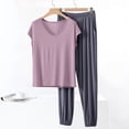 thumbnail image 2 of Bovxnpu Womens Pajamas Sets 2 Piece Short Sleeve Lounge Set Cotton Loose V-Neck Short Sleeve Pants Soft Loungewear Sleepwear, 2 of 7
