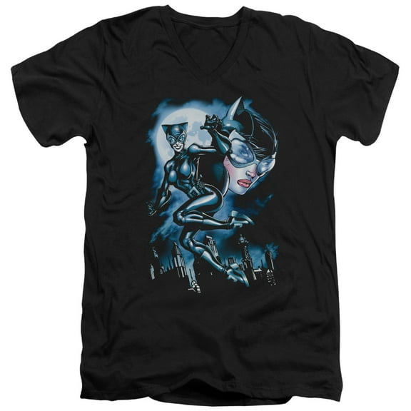 Batman Moonlight Cat S/S Adult V-Neck T-Shirt Black