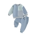 thumbnail image 1 of SUNSIOM Baby Boy 2Pcs Fall Outfit Long Sleeve Contrast Color Ribbed Hem Sweatshirt + Pants Set Toddler Clothes, 1 of 6