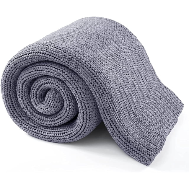 Chunky Knit Weighted Blanket 60x80 15lbs Light Grey Bead-Free