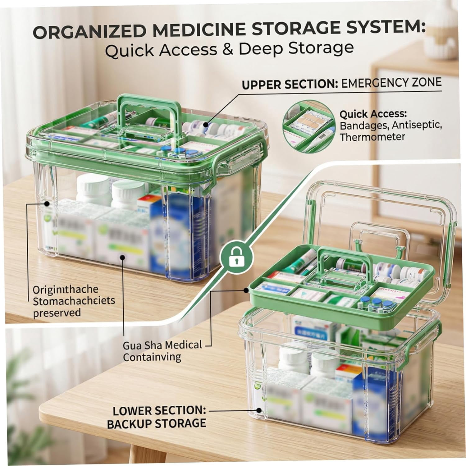 Capacity Medicine Storage Box, Transparent Double Layer Pill Organizer, PP+PET Medication Container for Home Travel(wwx)
