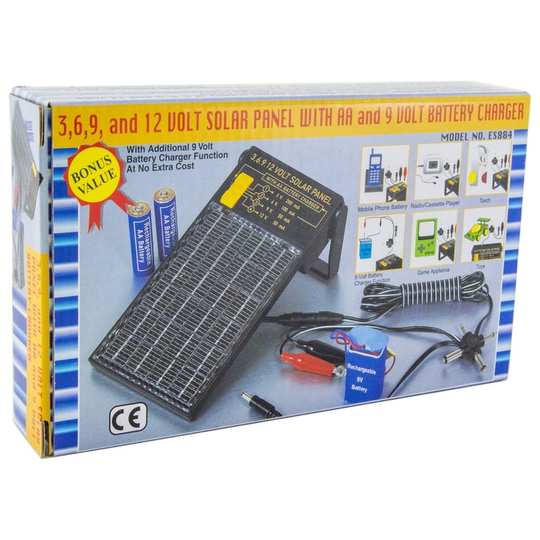 3, 6, 9, and 12 Volt Device Solar Charger with AA and 9 Volt