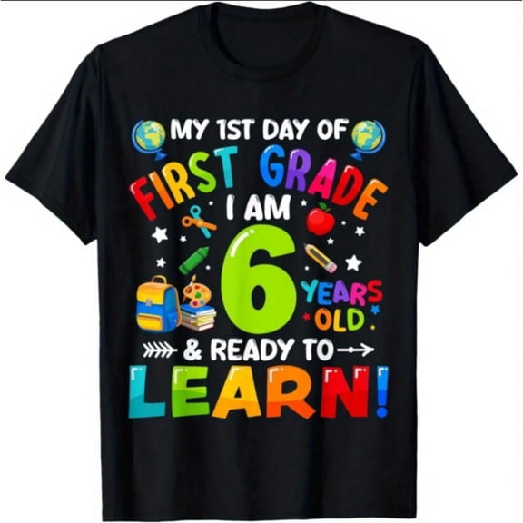 First 1st Grade First Day Of School, BackTo School T-Shirt For Boys, T-Shirt for Kids Youth, 180gsm, 100% Cotton