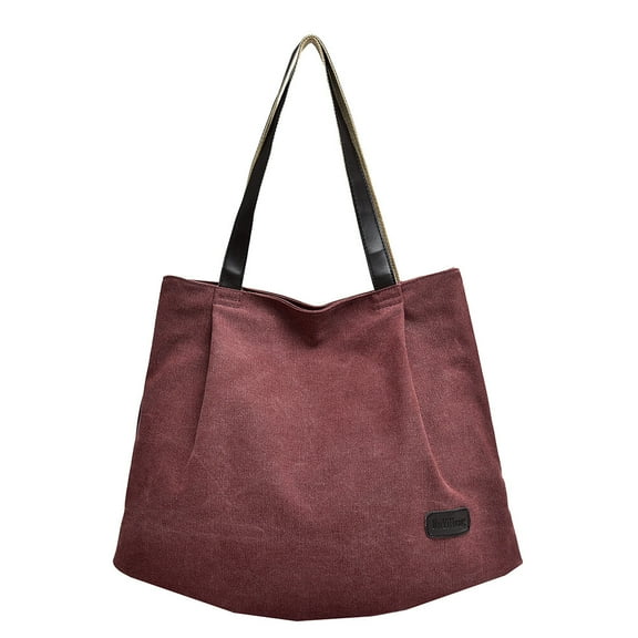 HEMOTON Casual Canvas Handbag One-Shoulder Tote Bag Fashion Storage Bag for Women Wine Red