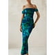thumbnail image 4 of Vestido largo PRETTYGARDEN para mujer, ajustado fruncido, verde y floral, 4 of 9