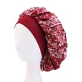 thumbnail image 2 of CUZIBR Womens Satin Bonnet Hat Fashionable Soft Floral Print Hair Sleep Skullcap Leisure Soft Hair Wrap Slouch Breathable Curly Hair Bonnet Night Caps Pleated Ruched Shower Cap,Red,One Size, 2 of 3
