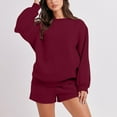 thumbnail image 2 of Holiday Deals! Ohufall 2 Piece Outfits for Women,Round-Neck Blouse Long Sleeve Tops Sweatshirt Shorts Casual Suit Sets Clearance, 2 of 7