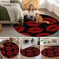 thumbnail image 6 of Red Lipprint Texture Round Living Room Rugs 7 ft, Black Abstract Backdrop Washable Area Rug with Non-Slip Sturdy Edge Binding Round Carpet for Kitchen Office Bedroom, 6 of 9