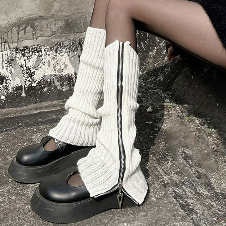 1 Pair Autumn Winter Women Leg Warmers Knitted Japan Style Zipper Up Boot  Socks for Daily Wear