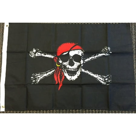 Pirate Jolly Roger Flag - Jolly Roger Red Bandana Pirate Flag Ship Banner Pennant 2x3 Foot FT New Outdoor