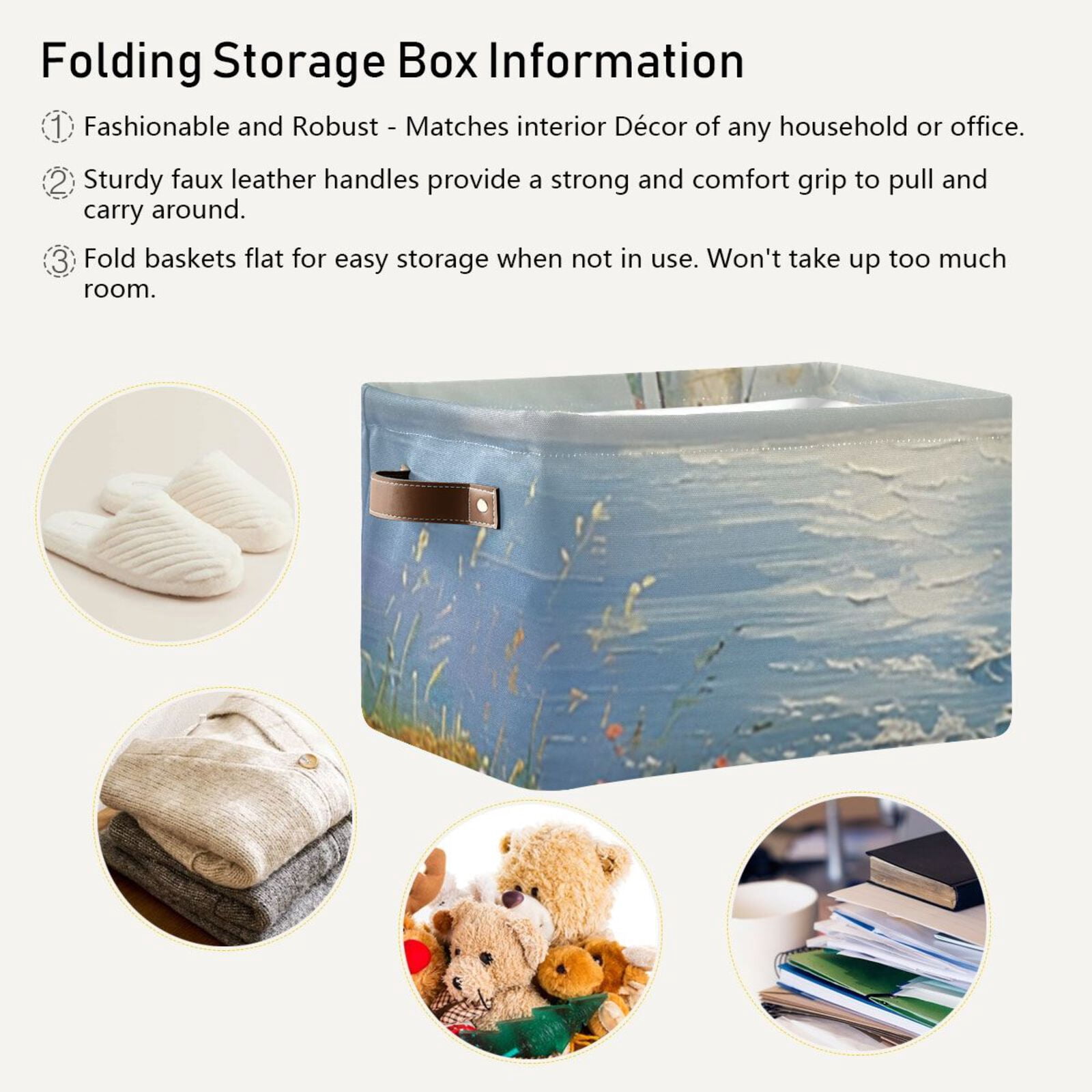 Boat Sea Flowers Grass Storage Bins Baskets With Handles Storage Box Clothes Organizer Organization Toys