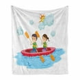 thumbnail image 1 of Sports Soft Flannel Fleece Throw Blanket, Little Friends Siblings Riding a Kayak Together in Sunny Day Summer Sea Cartoon, Cozy Plush for Indoor and Outdoor Use, 50" x 70", Multicolor, by Ambesonne, 1 of 6