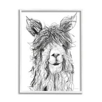 Stupell Industries Smiling Llama Alpaca Shaggy Hair Scribble Drawing Drawing Print White Framed Art Print Wall Art, Design by Kamdon Kreations