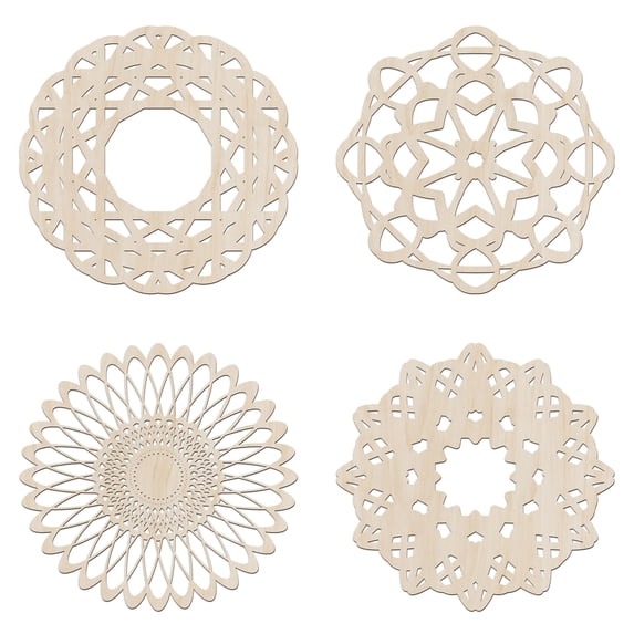 Mandala Wooden Wall Art Set of 4, Oriental Royal Mesh Design Bohemian Art, Birch Plywood Rustic Wall Art Accent for Hallway Bedroom Living Room and Offices, 11,4" X 11,4" X 0.1", by Ambesonne