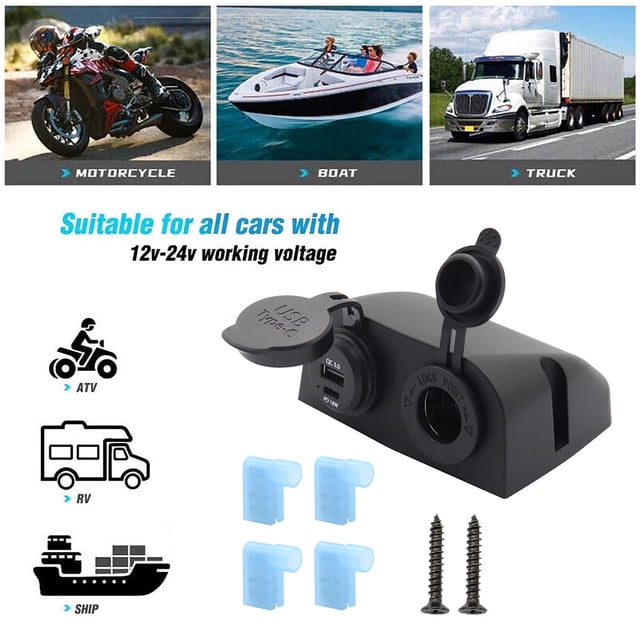 Universal Car Lighter Socket Charging Accessories Replacement Chargers Panel Adapter Converter Mobile Phone Dual Type-c Charger Automotive Automobile Accessories