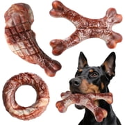 Dog Toys for Aggressive Chewers - 3 Pack Bacon Flavored Indestructible Dog Toy, Big Tough Chew Bone for Medium Large Breed 25-80lbs to Keep Them Busy, Happy Dog Gift (Brown)