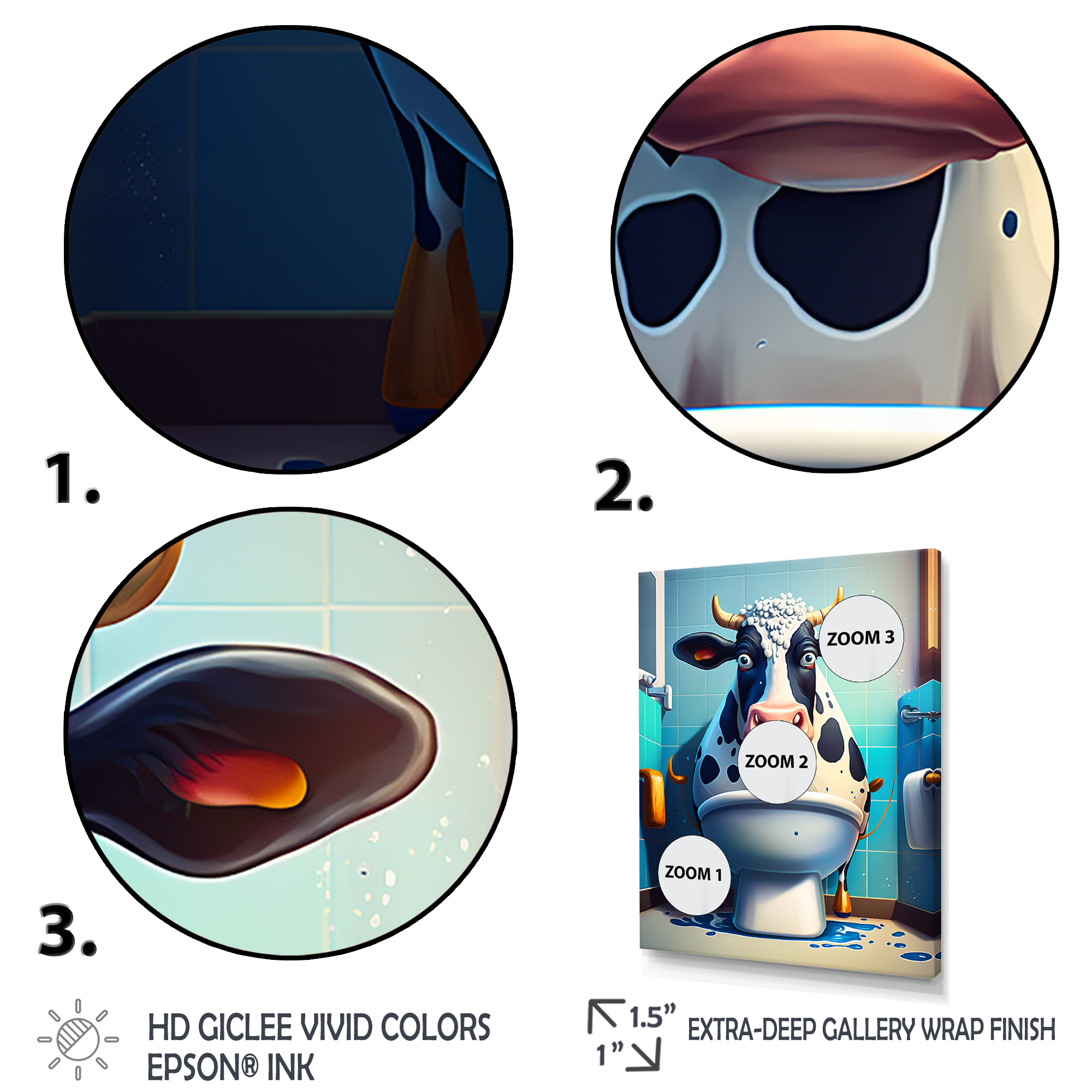 Designart Cute Cow On Toilet Canvas Wall Art