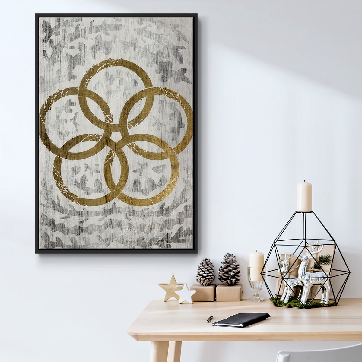 Five Golden Rings - Gold Leaf Holiday - Framed Gallery Wrapped Holiday Canvas - 27 x 41 - Black Frame