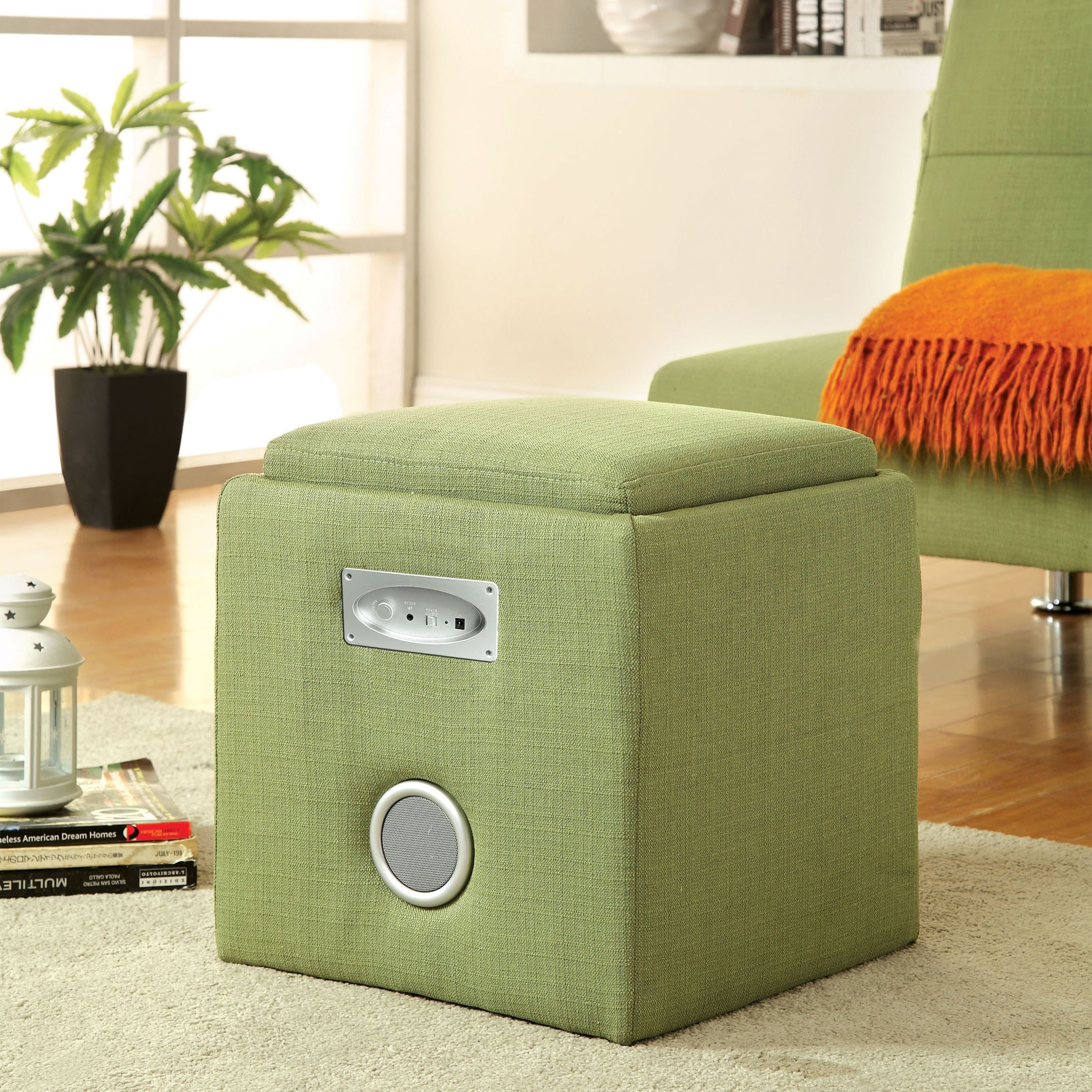 Furniture of America Contemporary Fabric Neko Speaker Ottoman, Green