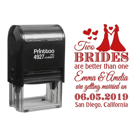 Printtoo Personalized Red Self Inking Two Brides Are Better Than One Stamp Custom Wedding Favor Rubber Stamper -60 x 40 mm
