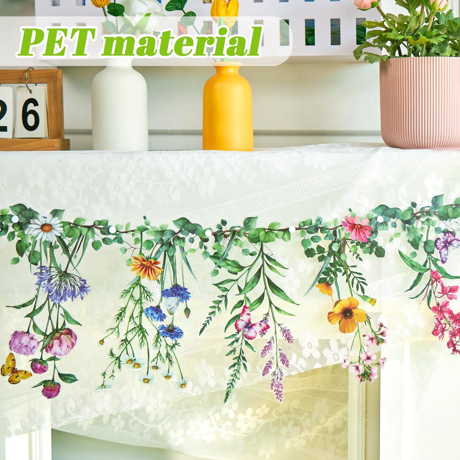 Wildflower Banner 2 Pcs Garden Party Flower Spring Summer Reusable Waterproof Garland 9.8ft For Enchanted Woodland Tropical Wedding Baby Shower Birthday Tea Supplies Girl Decorations