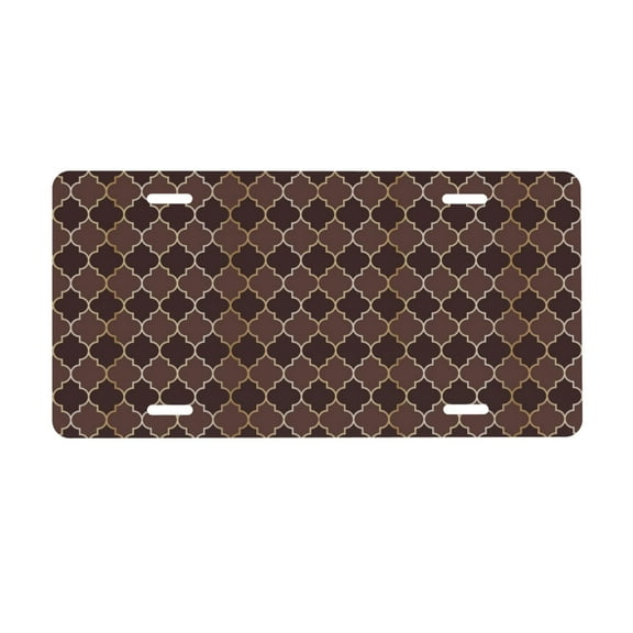 Zufioo Brown Gold Grid Print Car Aluminum Front License Plate, 12x6 Inch Decorative Personalized Car License Plate Car Accessories