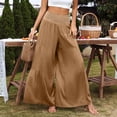thumbnail image 5 of Outfmvch Wide Leg Linen Pants for Women With Side Pockets Beach Pants Linen for Women Baggy Capris for Women Flowy Lounge Women' S Culottes High Waisted Linen Pants Women Gaucho Pant Khaki S-2XL, 5 of 9