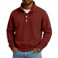 thumbnail image 2 of Mens Quarter Button up Sweatshirt Mock Neck Pullover Long Sleeve Casual Tops Winter Wine S, 2 of 6