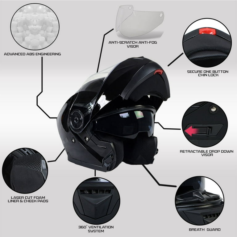Milwaukee Helmets MPH9815DOT 'Breeze' Gloss Black Modular Helmet