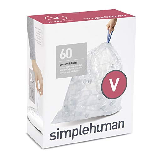 simplehuman Code V Custom Fit Drawstring Recycling Trash Bags, 16-18 Liter / 4.2-4.8 Gallon, Clear, 60 Count
