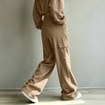 thumbnail image 3 of ByworldtasicNo Boundaries Women's Vertical Rib Knit Cargo Sweatpants, High Waist Wide Leg Casual Joggers with Side Pocket, 3 of 8