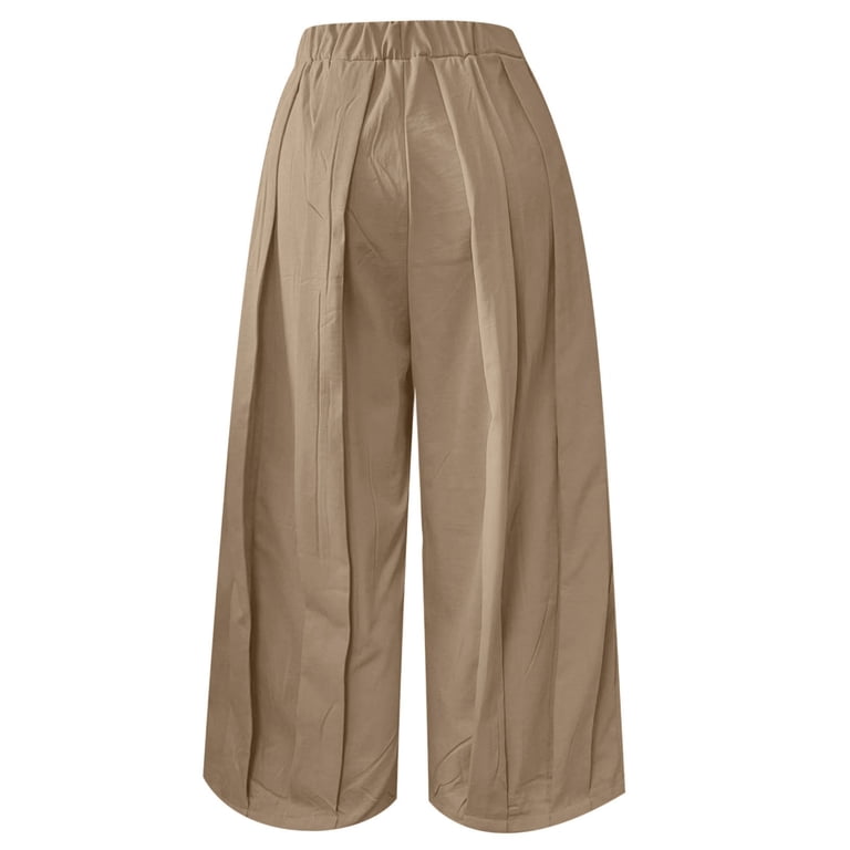 XIAOCHA Womens Elastic Waist Wide Leg Culottes Split Front Loose Casual ...