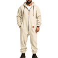 thumbnail image 4 of Ceisia Mens Loose Full Zip Hooded One Piece Jumpsuit Casual Sports Onesie Beige S Gift, 4 of 5