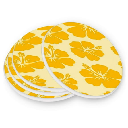 

Round Coasters Modern Style Ceramic Coaster Waterproof and Durable Drink Coaster Coasters set of 4 Customizable Coasters 1pc Yellow Hibiscus