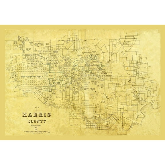 Historic County Map - Harris County Texas - General Land Office 1876 - Vintage Wall Art